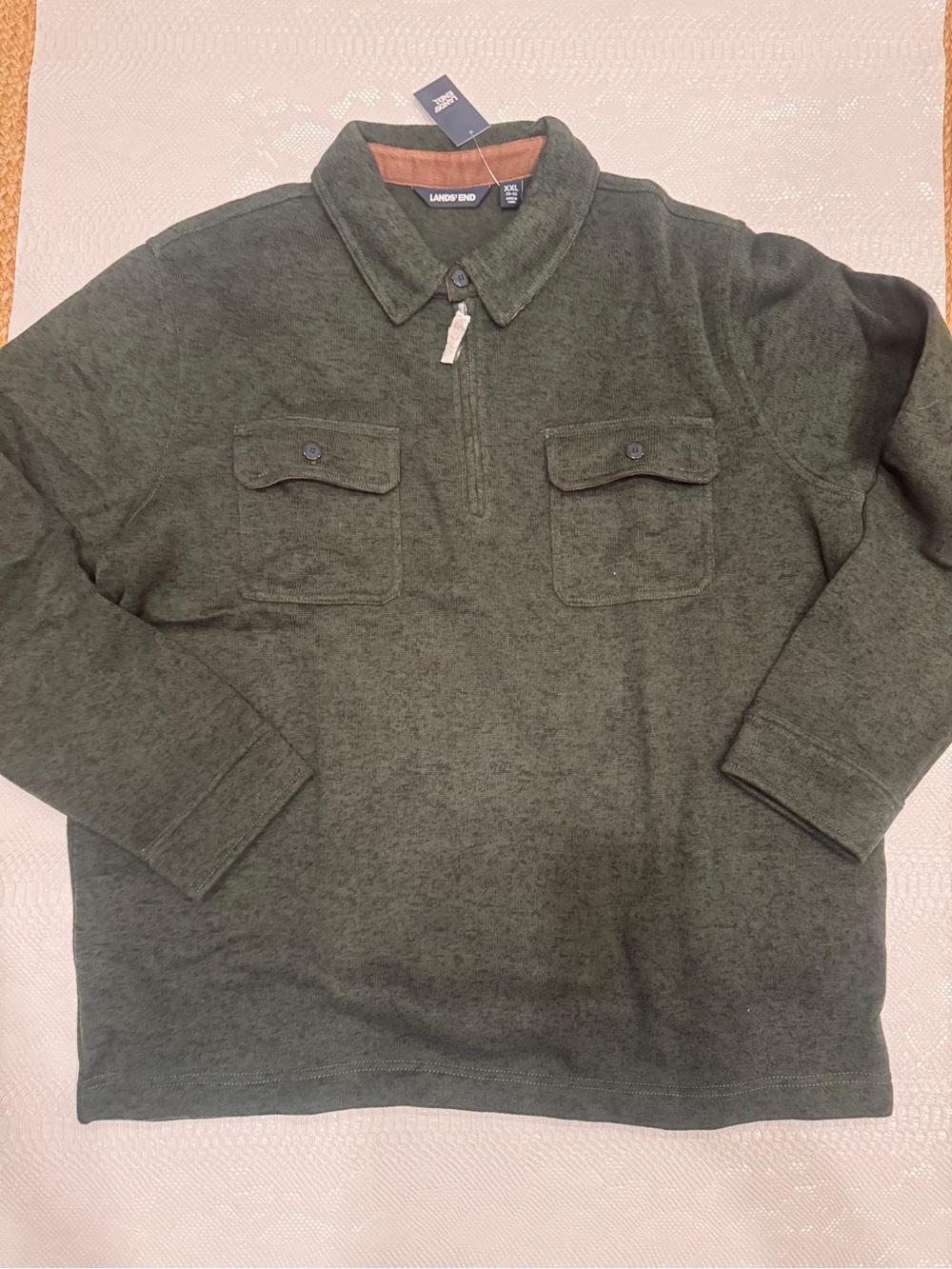 Lands' End Men's XXL Green Olive Pullover Fleece quarter zip.  NWT.